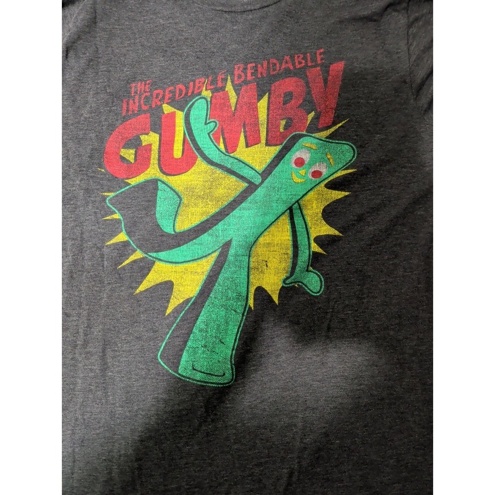 Gumby Mens M Gray Graphic T Shirt Incredible Bendable Cartoon Character Tee